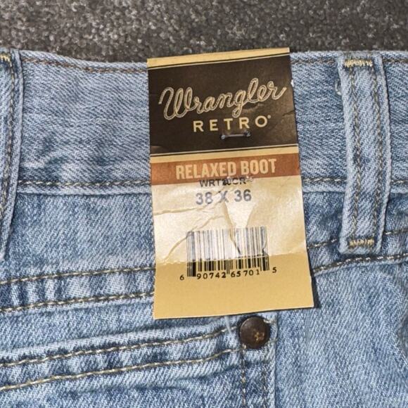 Wrangler Retro Relaxed Boot Jeans Mens 38x36 Light Wash Denim Western Fit Cowboy - Picture 12 of 14
